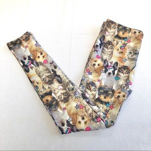 Cat and dog fleece lined leggings